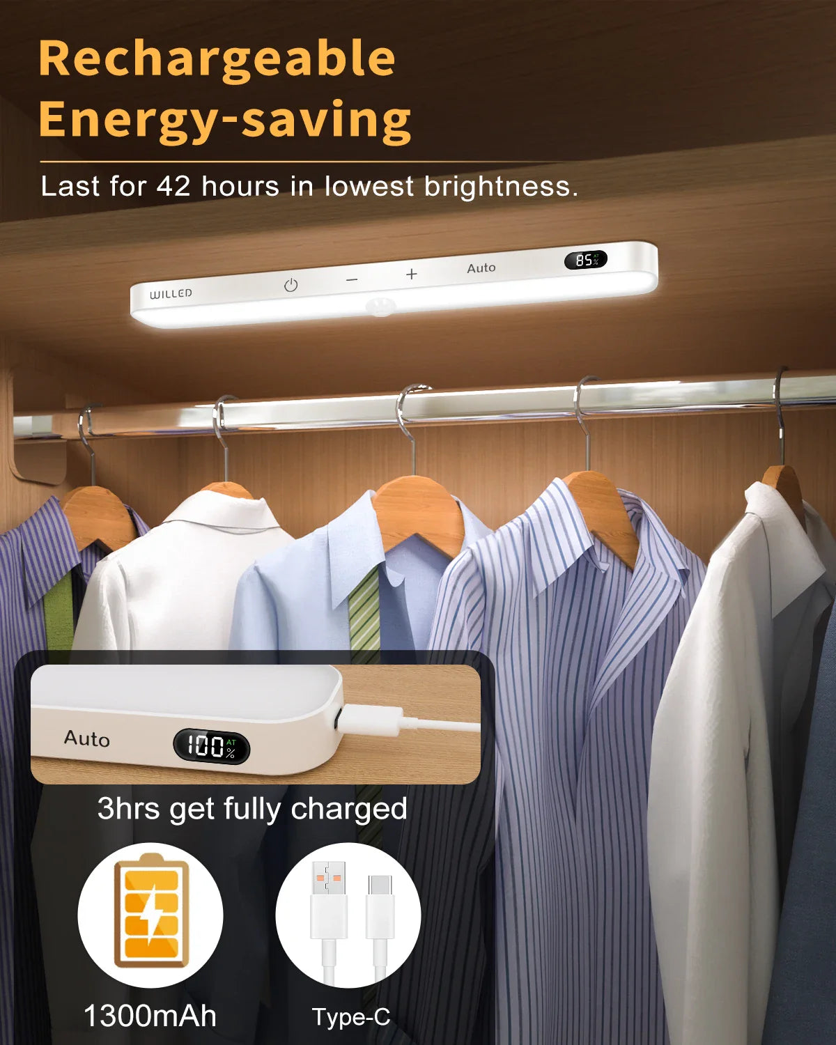 WILLED Motion Sensor Cabinet Light Battery Display