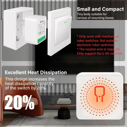 16A Tuya Smart WiFi Switch,2-way Mini Light Switch Power Metering Breaker